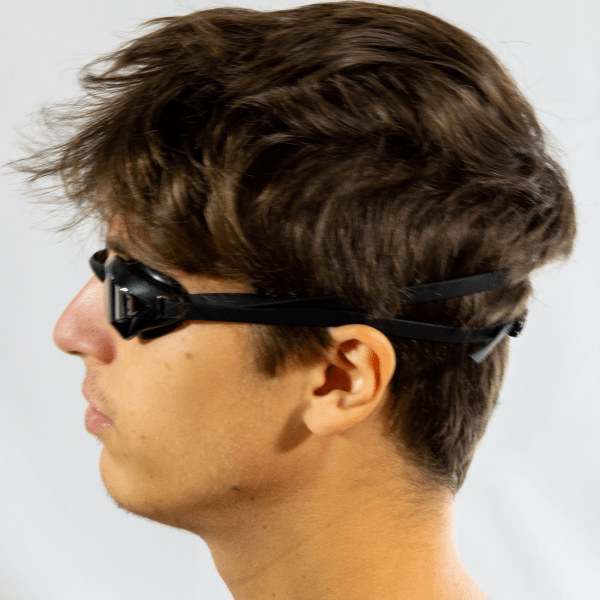 PEAKSOrcawBlackSideJules PEAKS Orca swimming goggles with interchangeable nose bridge