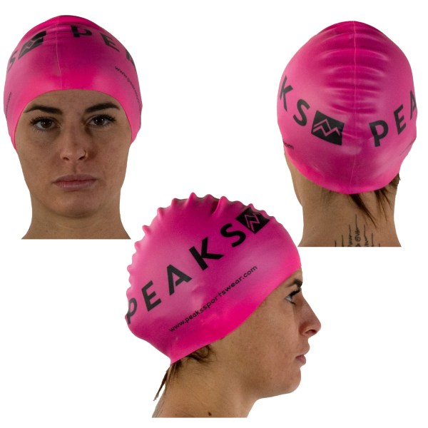 PEAKSswimcappink Peaks swim cap