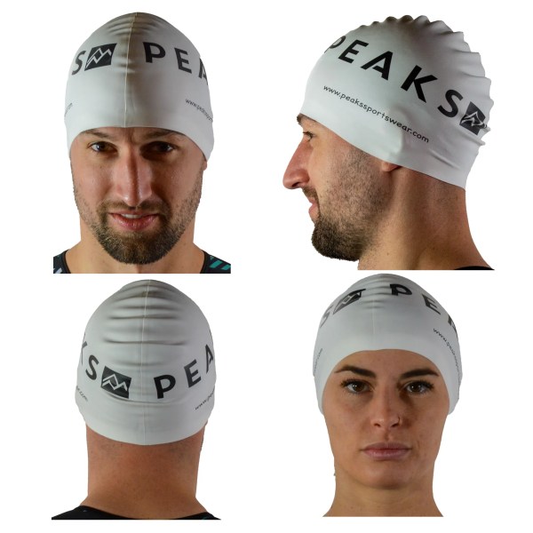 PEAKSswimcapwhite Peaks swim cap